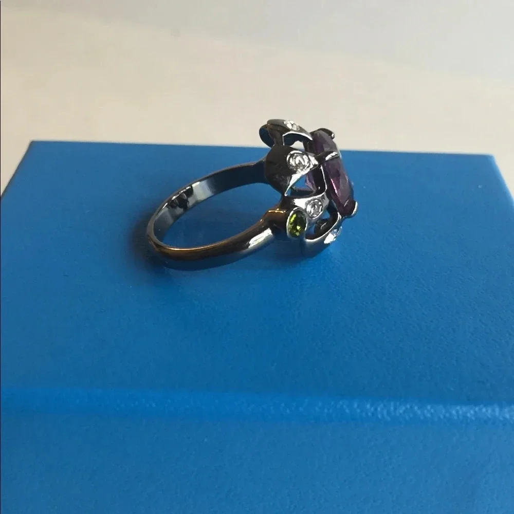 Hematite Sterling Silver Ring Purple And Peridot Size Size 6